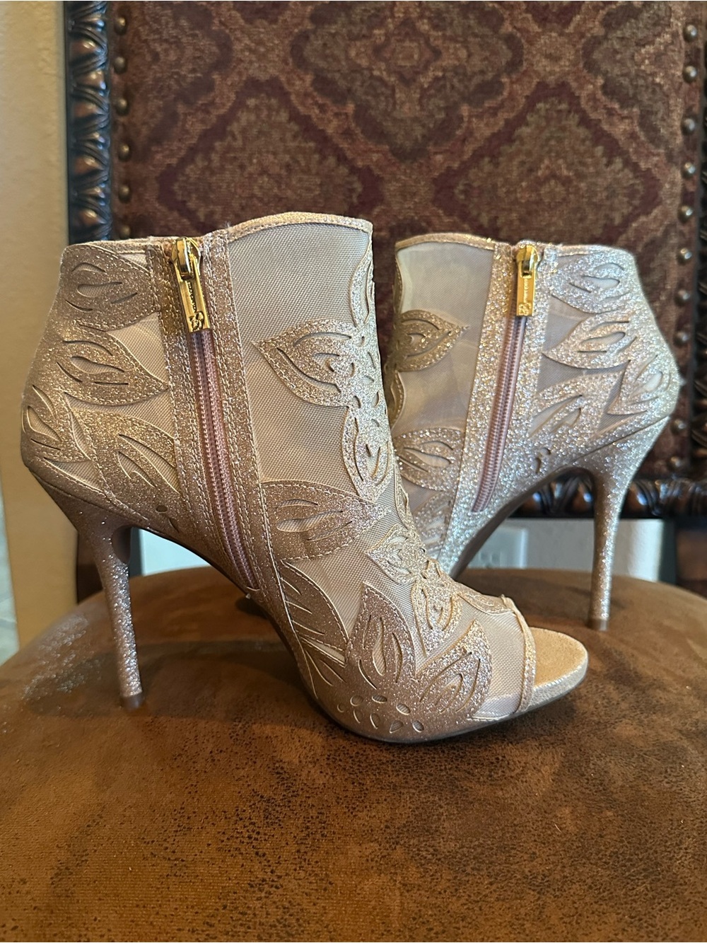Jessica Simpson "Bliths" Floral Mesh Peep-Toe Booties
